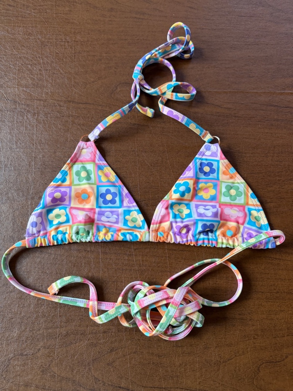 Colorful Floral Tile Triangle Bikini Top